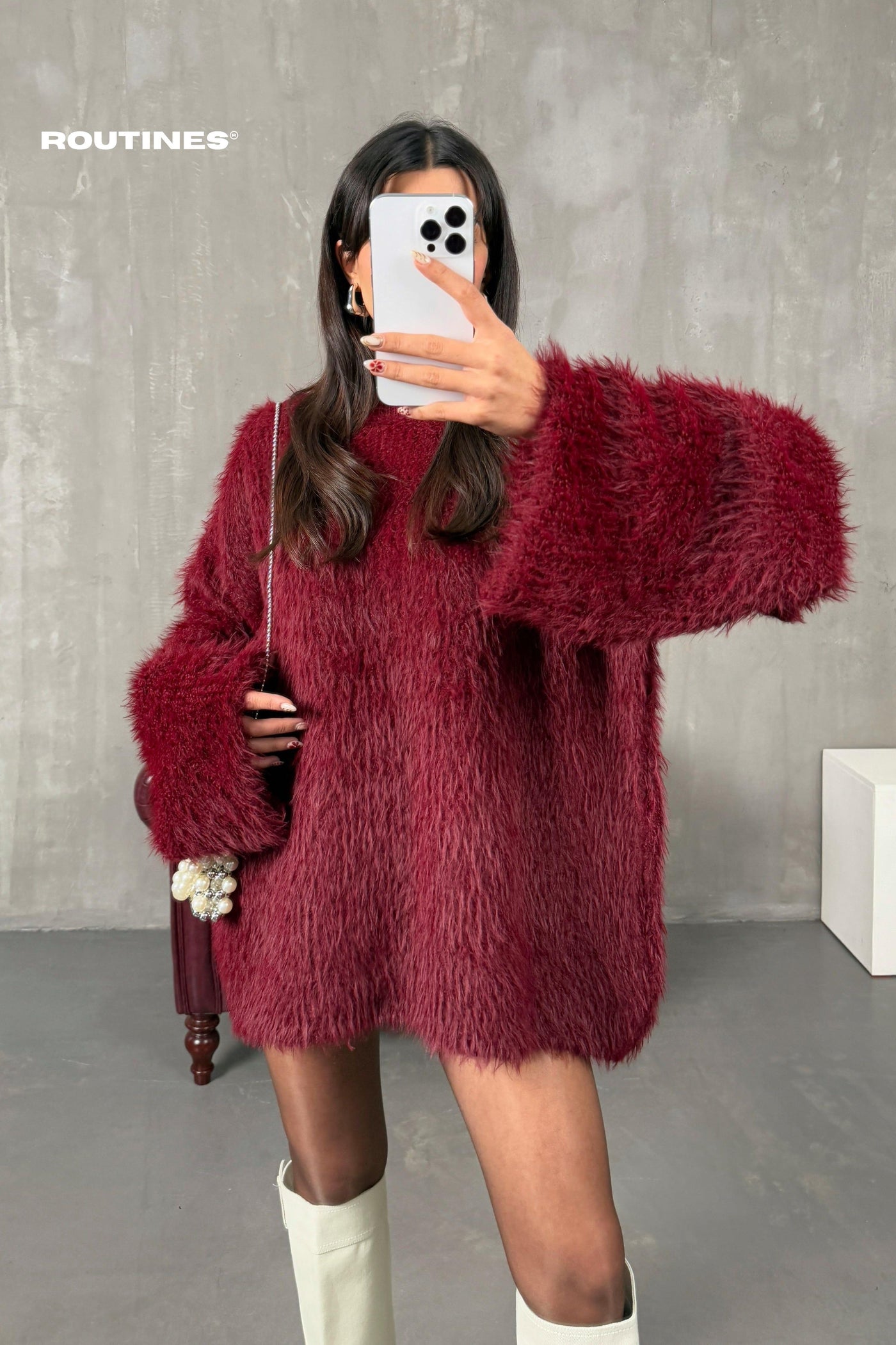 Routines Oversized Fluffy Knit - Burgundy 3546