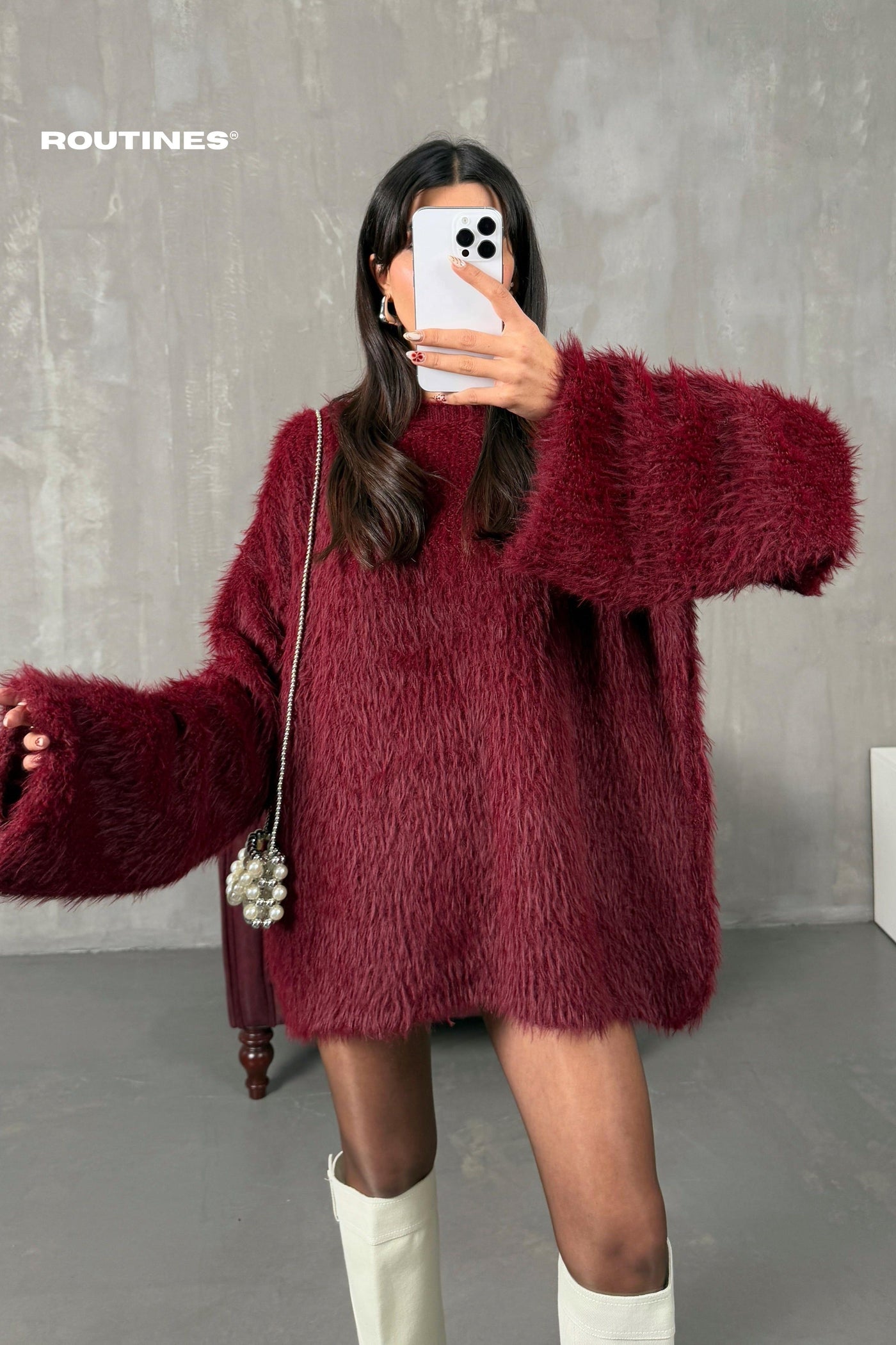 Routines Oversized Fluffy Knit - Burgundy 3546