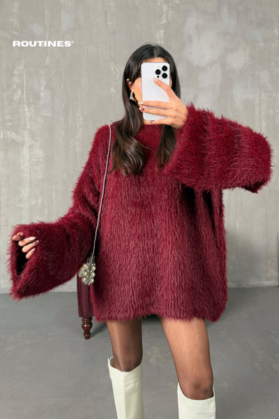 Routines Oversized Fluffy Knit - Burgundy 3546